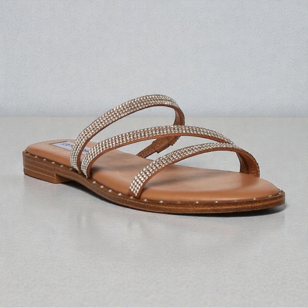 Steve Madden Loomi Rhinestone Strappy Sandals Womens Size 7 Slip On Slides EUC
